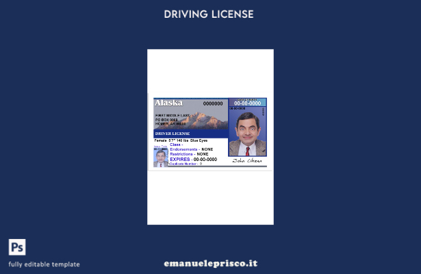 verified style Modello di versione della patente di guida USA Alaska (anteriore) in stile verif template